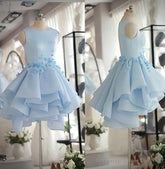 Light Blue Satin Organza Short Party Dress, Cute Homecoming Dress